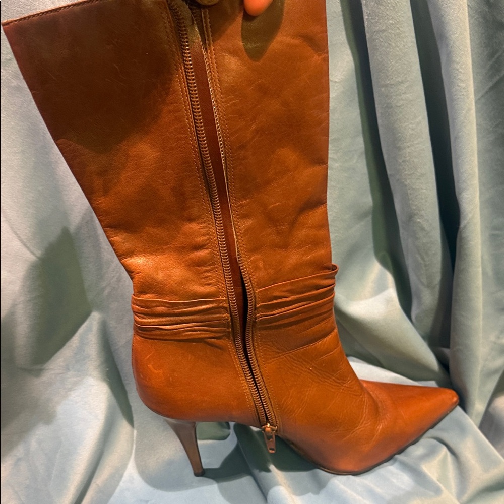 Carlos by Carlos Santana Cognac Leather Mid-Calf High-Heel Boots - Picture 8 of 9
